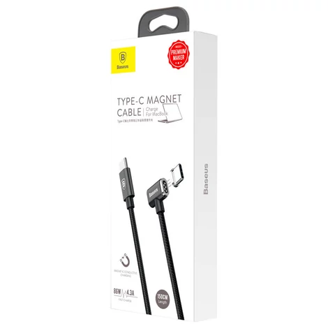 Baseus Magnet Mágneses Type-C USB C MacBook Kábel 4.3A 1.5m Fekete (CATBL-01)