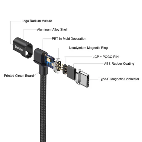 Baseus Magnet Mágneses Type-C USB C MacBook Kábel 4.3A 1.5m Fekete (CATBL-01)