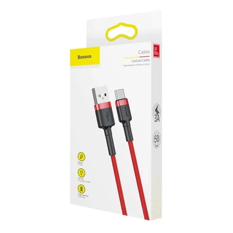 Baseus Type-C USB C Cafule Adat- és töltőkábel 3A 0.5m Piros + Piros (CATKLF-A09)