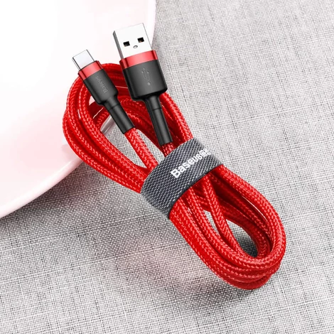 Baseus Type-C USB C Cafule Adat- és töltőkábel 3A 0.5m Piros + Piros (CATKLF-A09)