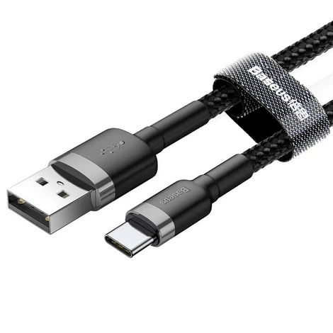 Baseus Type-C USB C Cafule Adat- és töltőkábel 3A 0.5m Szürke + Fekete (CATKLF-AG1)