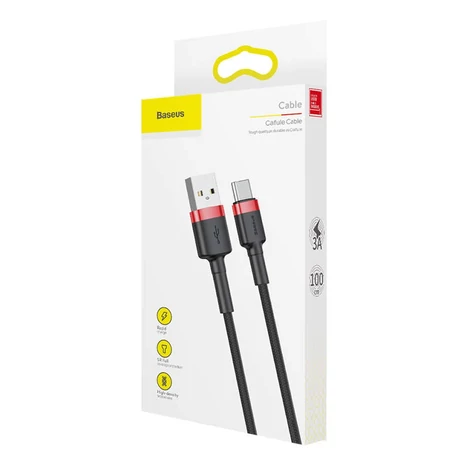 Baseus Type-C USB C Cafule Adat- és töltőkábel 3A 1m Piros + Fekete (CATKLF-B91)
