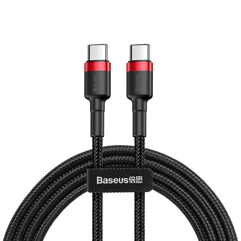 Baseus Type-C USB C to USB C Cafule PD2.0 60W Adat- és töltőkábel 20V 3A 1m Piros + Fekete (CATKLF-G91)