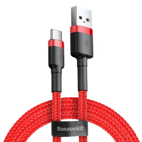 Baseus Type-C USB C Cafule Adat- és töltőkábel 2A 3m Piros + Piros (CATKLF-U09)