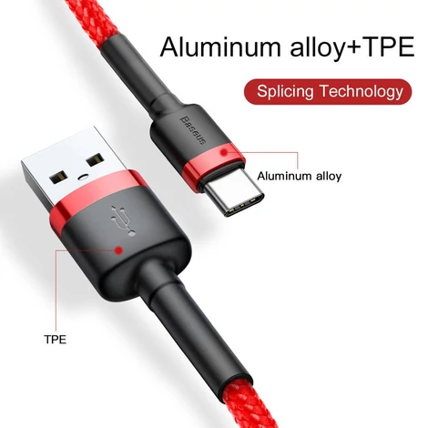 Baseus Type-C USB C Cafule Adat- és töltőkábel 2A 3m Piros + Piros (CATKLF-U09)