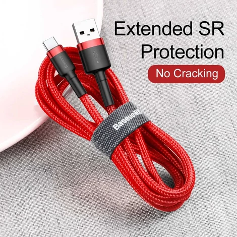 Baseus Type-C USB C Cafule Adat- és töltőkábel 2A 3m Piros + Piros (CATKLF-U09)
