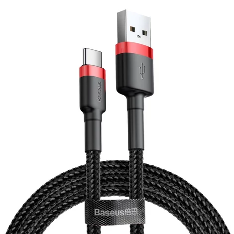 Baseus Type-C USB C Cafule Adat- és töltőkábel 2A 3m Piros + Fekete (CATKLF-U91)