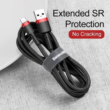 Baseus Type-C USB C Cafule Adat- és töltőkábel 2A 3m Piros + Fekete (CATKLF-U91)