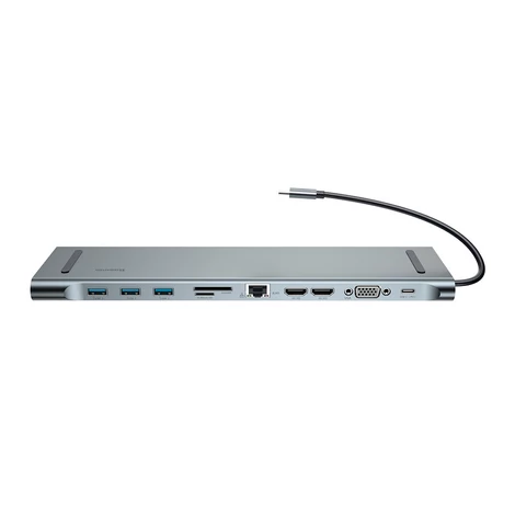 Baseus Enjoy Type-C to PD/2xHDMI/VGA/RJ45/SD/TF/3xUSB/3.5mm jack dokkoló állomás szürke HUB (CATSX-G0G)