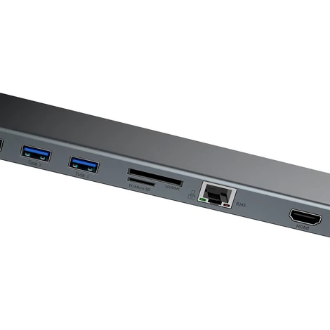 Baseus Enjoy Type-C to PD/2xHDMI/VGA/RJ45/SD/TF/3xUSB/3.5mm jack dokkoló állomás szürke HUB (CATSX-G0G)