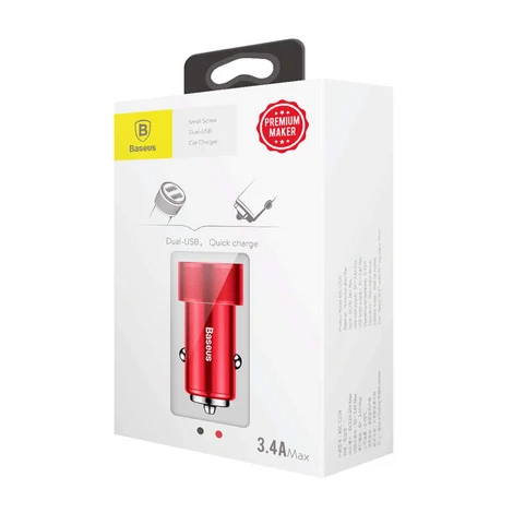 Baseus Small Screw 3.4A univerzális Smart autós töltő, 2x USB, piros (CAXLD-C09)
