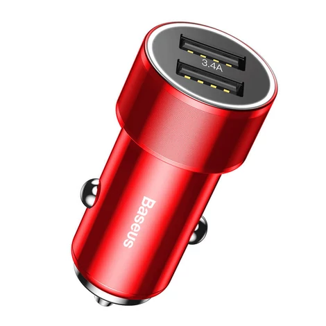 Baseus Small Screw 3.4A univerzális Smart autós töltő, 2x USB, piros (CAXLD-C09)