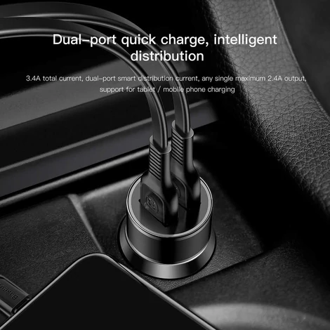 Baseus Small Screw 3.4A univerzális Smart autós töltő, 2x USB, piros (CAXLD-C09)