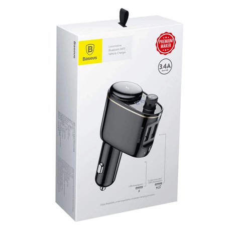 Baseus Locomotive Bluetooth FM Transmitter Transzmitter és autós töltő 2 USB aljzattal MP3 fekete (CCALL-RH01)