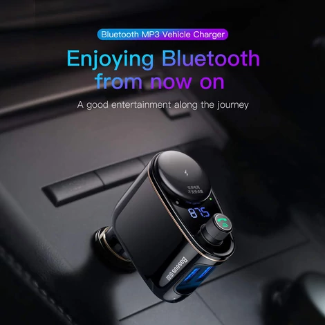 Baseus Locomotive Bluetooth FM Transmitter Transzmitter és autós töltő 2 USB aljzattal MP3 fekete (CCALL-RH01)
