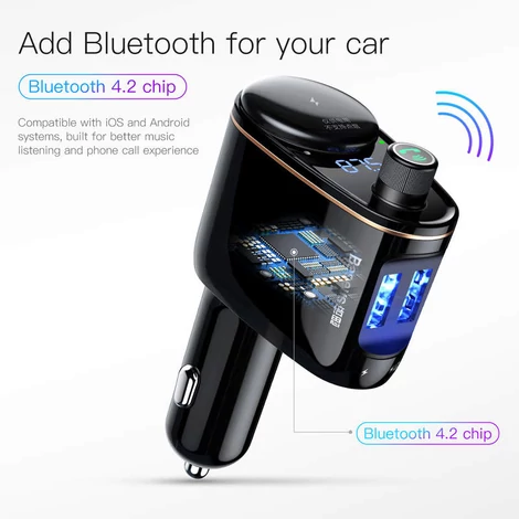 Baseus Locomotive Bluetooth FM Transmitter Transzmitter és autós töltő 2 USB aljzattal MP3 fekete (CCALL-RH01)