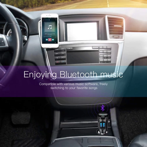 Baseus Locomotive Bluetooth FM Transmitter Transzmitter és autós töltő 2 USB aljzattal MP3 fekete (CCALL-RH01)