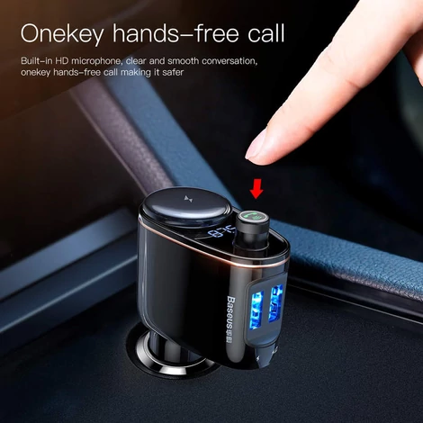 Baseus Locomotive Bluetooth FM Transmitter Transzmitter és autós töltő 2 USB aljzattal MP3 fekete (CCALL-RH01)