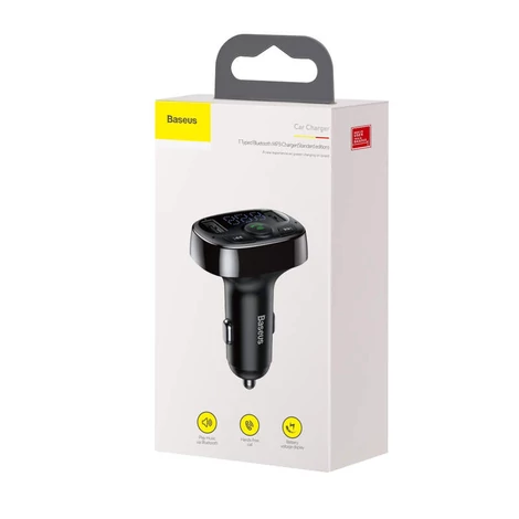 Baseus T-Typed Bluetooth FM Transmitter + Autós 2xUSB töltő LED képernyővel Fekete (CCTM-01)