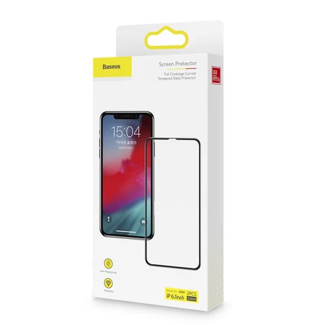 Baseus iPhone 11 0.3mm Edzett üveg kijelzővédő üveg (2db) Fekete kerettel (SGAPIPH61S-KC01)