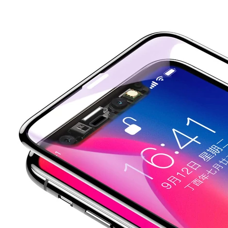 Baseus iPhone Xs Max All-screen teljes képernyős 0.2mm kékfényszűrős lekerekített edzett üveg kijelzővédő fólia - Fekete (SGAPIPHX-HEB01)