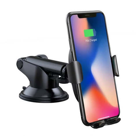 Baseus vezeték nélküli QI töltő és gravitációs autós telefontartó - Fekete (WXYL-A01)