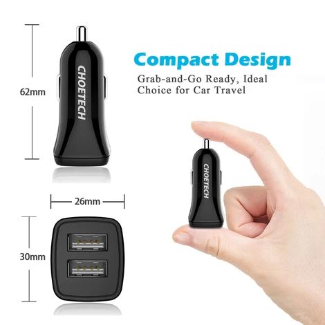 CHOETECH C0019 2 USB portos autós töltő
