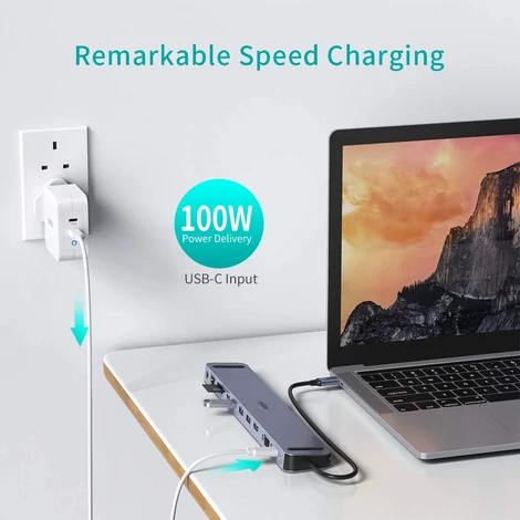 Choetech HUB-M20 11 in 1 USB Type C Hub Adapter USB C PD 100W 4K HDMI VGA 3x USB 3.0 3.5mm Audio RJ45 Ethernet SD/TF kártyaolvasó