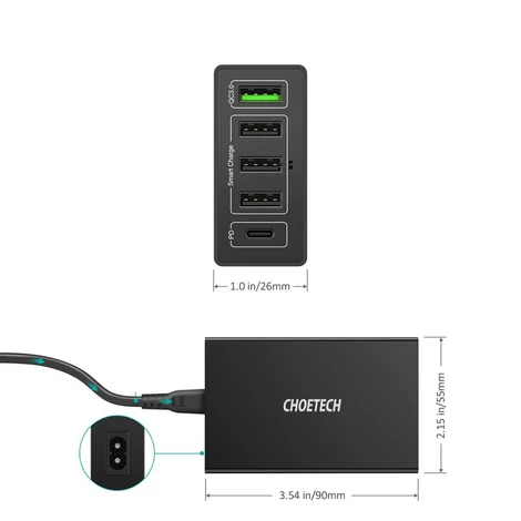 Choetech Q34U2Q Multi USB Töltő tápegység EU USB-C PD 5 port 60W