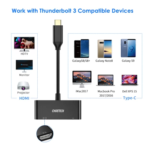 Choetech HUB-M03 USB C to HDMI + USB C Adapter HUB