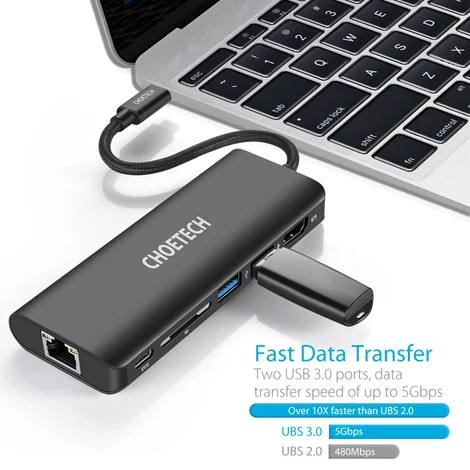 Choetech HUB-M05 6 in 1 Multiport USB-C adapter Hub HDMI USB 3.0 LAN SD