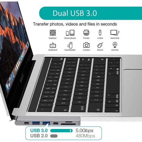 Choetech HUB-M14 7in1 USB C HUB Átalakító Adapter 4K HDMI USB 3.0 100W USB C PD Micro SD / SD Kártyaolvasó