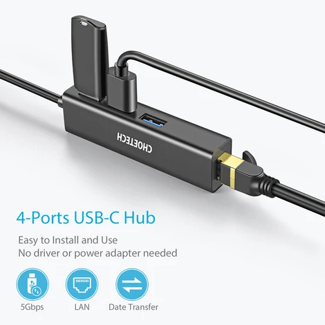 Choetech HUB-U02 USB C Ethernet HUB LAN Hálózati Átalakító Adapter