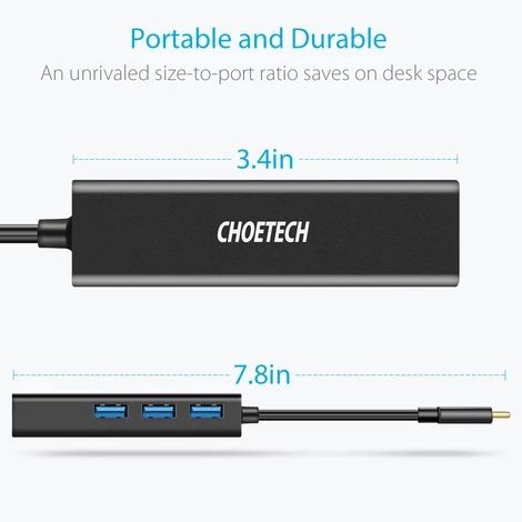 Choetech HUB-U02 USB C Ethernet HUB LAN Hálózati Átalakító Adapter