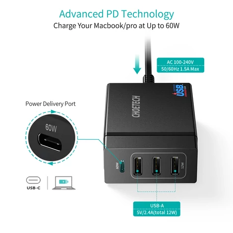 Choetech PD72 Multi USB Töltő tápegység EU