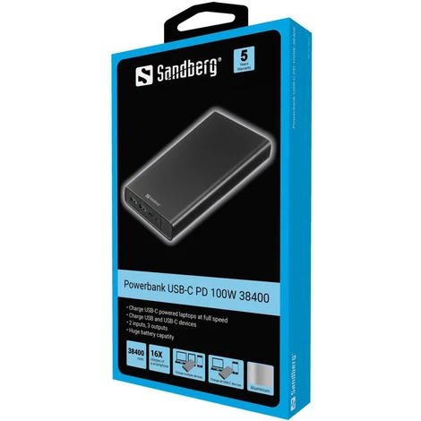 Sandberg Powerbank USB-C PD 100W 38400mAh Külső akkumulátor