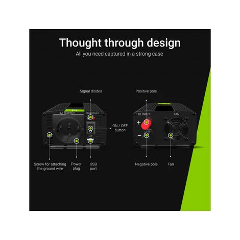 Green Cell Autós Teljesítmény Inverter 12V-ról 230V-ra feszültségátalakító (feszültség növelő) 500W/1000W