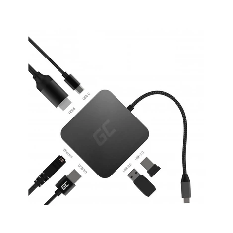 Green Cell USB-C 6in1 Dokkoló Hub USB 3.0 HDMI Ethernet USB-C