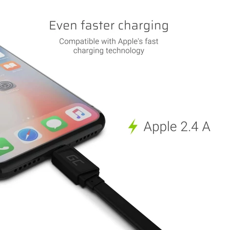 Green Cell GC matte Lightning Flat Adat és töltőkábel 25 cm hosszúság gyorstöltési funkció támogatással Apple 2.4A