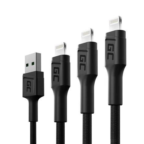 Green Cell 3x Adat és töltőkábel GC Ray USB - Lightning 30cm, 120cm, 200cm iPhone, iPad, iPod, fehér LED gyorstöltés