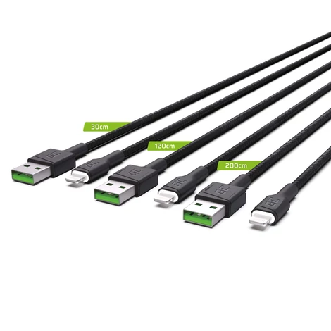 Green Cell 3x Adat és töltőkábel GC Ray USB - Lightning 30cm, 120cm, 200cm iPhone, iPad, iPod, fehér LED gyorstöltés