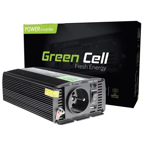 Green Cell Autós áram átalakító 12V-ról 230V-ra 300W, tiszta szinuszhullám