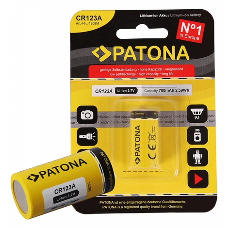 PATONA akkumulátor / akku CR123A 16340 cellás Li-Ion 3.7V 700mAh - Patona