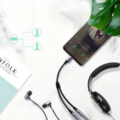 Ugreen USB Type C - 2x 3,5 mm mini jack adapter kábel elosztó 20 cm - Szürke (30732)
