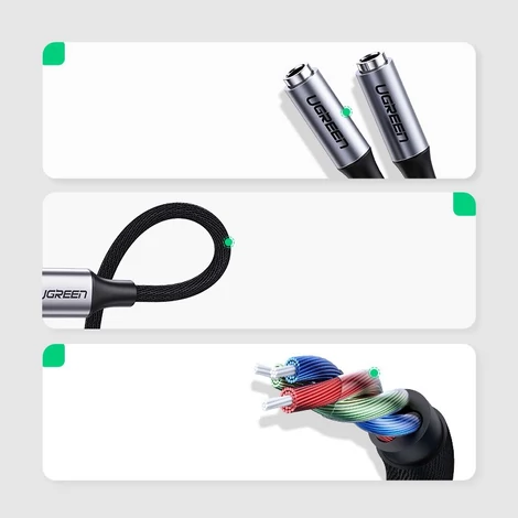 Ugreen USB Type C - 2x 3,5 mm mini jack adapter kábel elosztó 20 cm - Szürke (30732)