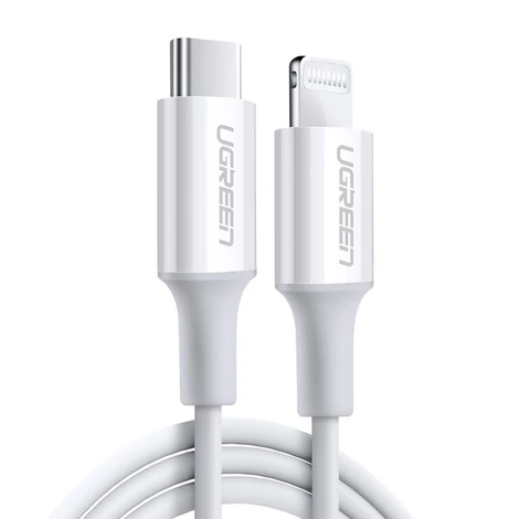 Ugreen USB Typ C - Lightning iPhone iPad MacBook MFI adat és töltőkábel 1m 3A 18W - Fehér (10493)