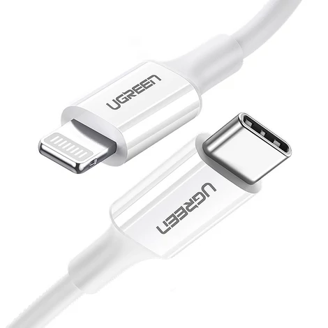 Ugreen USB Typ C - Lightning iPhone iPad MacBook MFI adat és töltőkábel 1m 3A 18W - Fehér (10493)