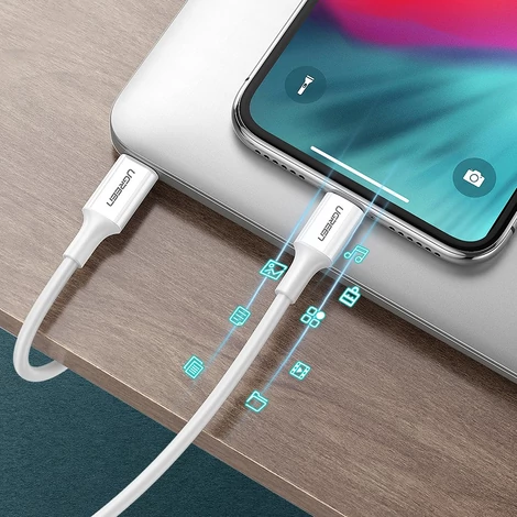 Ugreen USB Typ C - Lightning iPhone iPad MacBook MFI adat és töltőkábel 1m 3A 18W - Fehér (10493)