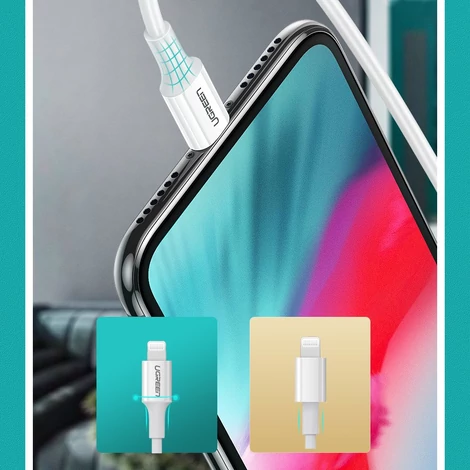 Ugreen USB Typ C - Lightning iPhone iPad MacBook MFI adat és töltőkábel 1m 3A 18W - Fehér (10493)