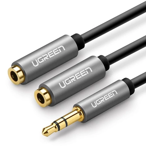 Ugreen 3.5mm mini jack AUX elosztó adapter kábel 20cm - Ezüst (10532)
